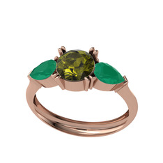 Peridot ve kök zümrüt 925 ayar rose altın kaplama gümüş yüzük