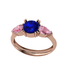 Lab safir ve pembe kuvars 14 ayar rose altın yüzük