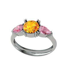 Sitrin ve pembe kuvars 8 ayar beyaz altın yüzük