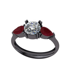 Bast Tria Yüzük - Swarovski ve kök yakut 925 ayar siyah rodyum kaplama gümüş yüzük #1lf8ws9