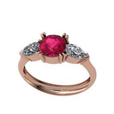 Bast Tria Yüzük - Rodolit garnet ve beyaz zirkon 18 ayar rose altın yüzük #1lywj1n