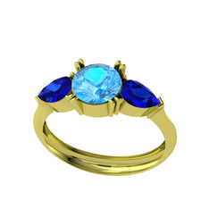 Bast Tria Yüzük - Akuamarin ve lab safir 925 ayar altın kaplama gümüş yüzük #1msi7si