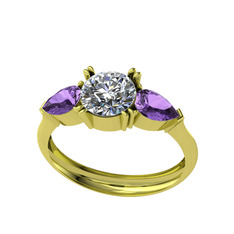 Beyaz zirkon ve ametist 8 ayar altın yüzük
