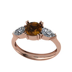 Bast Tria Yüzük - Dumanlı kuvars ve swarovski 18 ayar rose altın yüzük #1myiovn