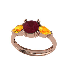 Kök yakut ve sitrin 14 ayar rose altın yüzük