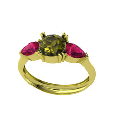 Peridot ve rodolit garnet 14 ayar altın yüzük