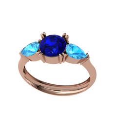 Bast Tria Yüzük - Lab safir ve akuamarin 14 ayar rose altın yüzük #1nq4v5y