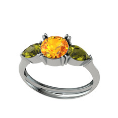 Bast Tria Yüzük - Sitrin ve peridot 14 ayar beyaz altın yüzük #1o4tn40