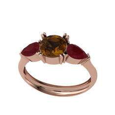 Dumanlı kuvars ve kök yakut 925 ayar rose altın kaplama gümüş yüzük