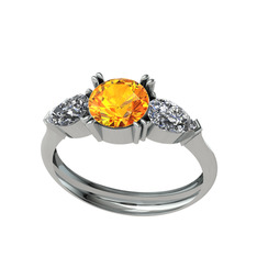 Bast Tria Yüzük - Sitrin ve swarovski 18 ayar beyaz altın yüzük #1otgwe1