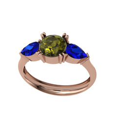 Bast Tria Yüzük - Peridot ve lab safir 925 ayar rose altın kaplama gümüş yüzük #1owyndd