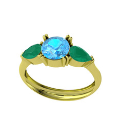Bast Tria Yüzük - Akuamarin ve kök zümrüt 14 ayar altın yüzük #1pakr83