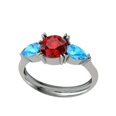 Garnet ve akuamarin 8 ayar beyaz altın yüzük