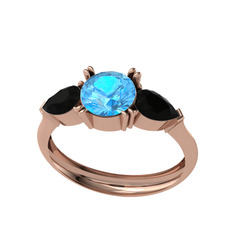 Bast Tria Yüzük - Akuamarin ve siyah zirkon 8 ayar rose altın yüzük #1phmtd6