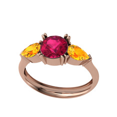 Bast Tria Yüzük - Rodolit garnet ve sitrin 14 ayar rose altın yüzük #1pjakjv