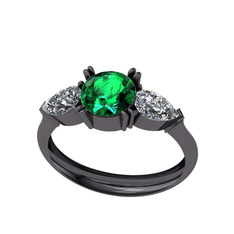 Bast Tria Yüzük - Yeşil kuvars ve beyaz zirkon 925 ayar siyah rodyum kaplama gümüş yüzük #1pn6fu3