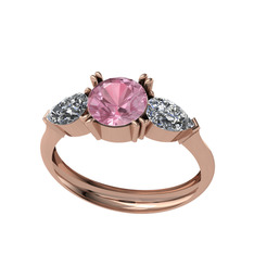 Bast Tria Yüzük - Pembe kuvars ve beyaz zirkon 8 ayar rose altın yüzük #1py8v9