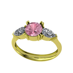 Bast Tria Yüzük - Pembe kuvars ve swarovski 8 ayar altın yüzük #1q6royi