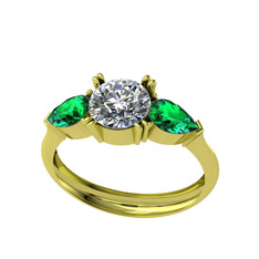 Bast Tria Yüzük - Swarovski ve yeşil kuvars 18 ayar altın yüzük #1qb2xzn