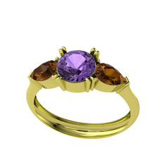 Bast Tria Yüzük - Ametist ve dumanlı kuvars 8 ayar altın yüzük #1qghjx7