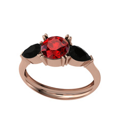 Garnet ve siyah zirkon 14 ayar rose altın yüzük