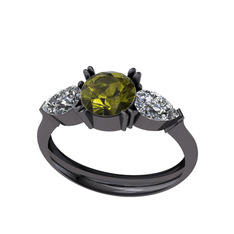 Bast Tria Yüzük - Peridot ve beyaz zirkon 925 ayar siyah rodyum kaplama gümüş yüzük #1qsenqb