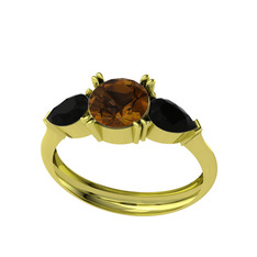 Bast Tria Yüzük - Dumanlı kuvars ve siyah zirkon 18 ayar altın yüzük #1qtk2ox