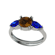 Dumanlı kuvars ve lab safir 8 ayar beyaz altın yüzük