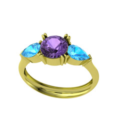Bast Tria Yüzük - Ametist ve akuamarin 925 ayar altın kaplama gümüş yüzük #1qymr49