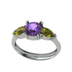 Bast Tria Yüzük - Ametist ve peridot 14 ayar beyaz altın yüzük #1rhyxxk