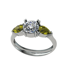 Beyaz zirkon ve peridot 925 ayar gümüş yüzük