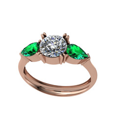 Bast Tria Yüzük - Swarovski ve yeşil kuvars 8 ayar rose altın yüzük #1sc8cy2