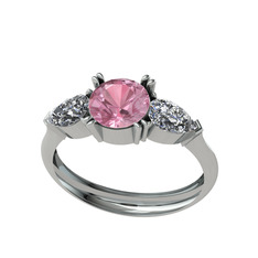 Bast Tria Yüzük - Pembe kuvars ve swarovski 925 ayar gümüş yüzük #1sta5v5