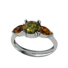 Bast Tria Yüzük - Peridot ve dumanlı kuvars 925 ayar gümüş yüzük #1tbsp37