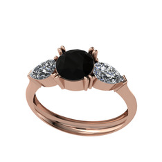 Bast Tria Yüzük - Siyah zirkon ve beyaz zirkon 8 ayar rose altın yüzük #1u34csp