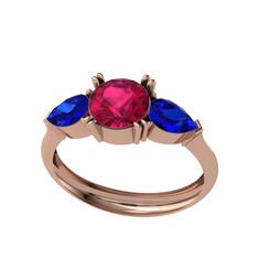 Rodolit garnet ve lab safir 14 ayar rose altın yüzük