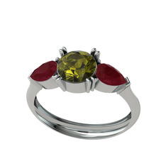 Bast Tria Yüzük - Peridot ve kök yakut 18 ayar beyaz altın yüzük #1vgi663