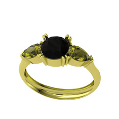 Bast Tria Yüzük - Siyah zirkon ve peridot 14 ayar altın yüzük #1w016x5