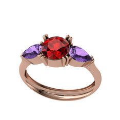 Bast Tria Yüzük - Garnet ve ametist 925 ayar rose altın kaplama gümüş yüzük #1w60ajh
