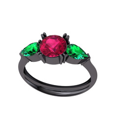 Bast Tria Yüzük - Rodolit garnet ve yeşil kuvars 925 ayar siyah rodyum kaplama gümüş yüzük #1whosbc