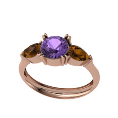 Ametist ve dumanlı kuvars 8 ayar rose altın yüzük
