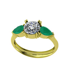 Bast Tria Yüzük - Swarovski ve kök zümrüt 18 ayar altın yüzük #1wkcd7u