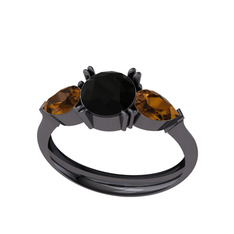 Bast Tria Yüzük - Siyah zirkon ve dumanlı kuvars 925 ayar siyah rodyum kaplama gümüş yüzük #1x71c8h
