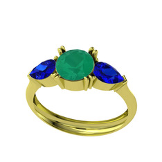 Bast Tria Yüzük - Kök zümrüt ve lab safir 14 ayar altın yüzük #1xd27vj
