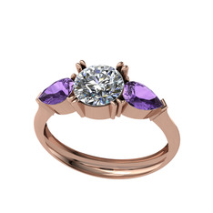 Bast Tria Yüzük - Swarovski ve ametist 8 ayar rose altın yüzük #1xpso37