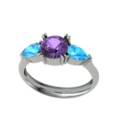 Bast Tria Yüzük - Ametist ve akuamarin 18 ayar beyaz altın yüzük #1xwjw5k