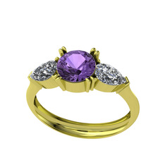 Bast Tria Yüzük - Ametist ve swarovski 925 ayar altın kaplama gümüş yüzük #1yk1dio