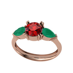 Garnet ve kök zümrüt 925 ayar rose altın kaplama gümüş yüzük