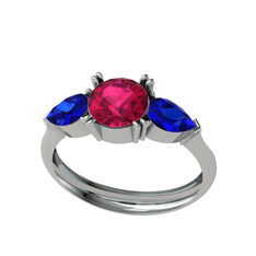 Rodolit garnet ve lab safir 18 ayar beyaz altın yüzük