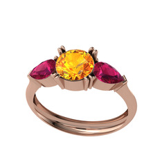 Bast Tria Yüzük - Sitrin ve rodolit garnet 14 ayar rose altın yüzük #208thj